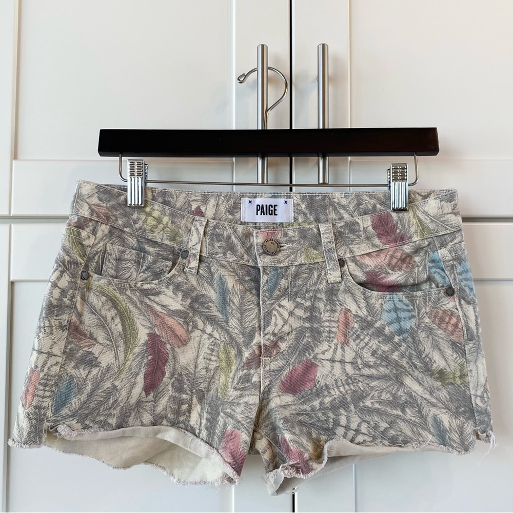 Paige Feather Print Silverlake Denim Shorts